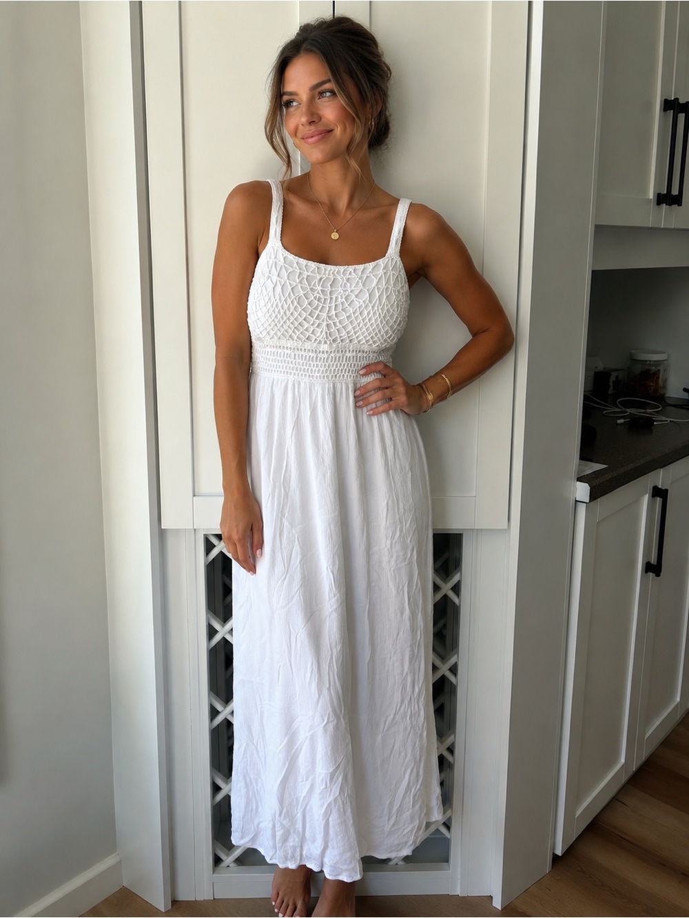 Sincerely Jules XS New White Crochet-Bodice Maxi Dress